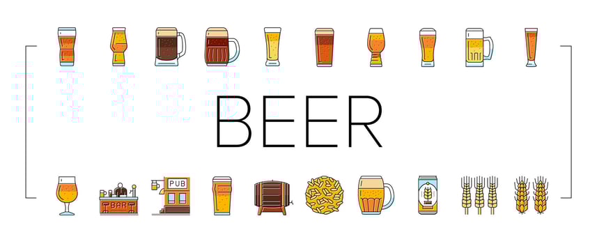 glass beer mug pint bar drink icons set vector