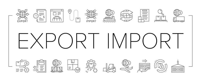 Export Import Logistic Collection Icons Set Vector