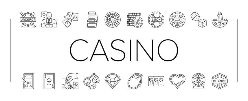 casino slot game jackpot poker icons set vector