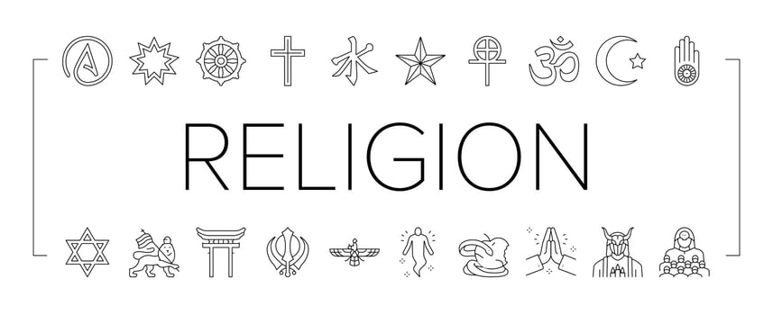 Religion, Prayer Cult And Atheism Icons Set Vector