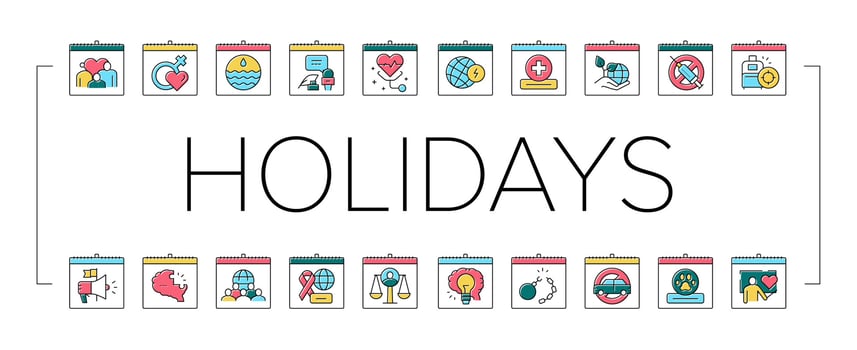 World Holidays Event Collection Icons Set Vector