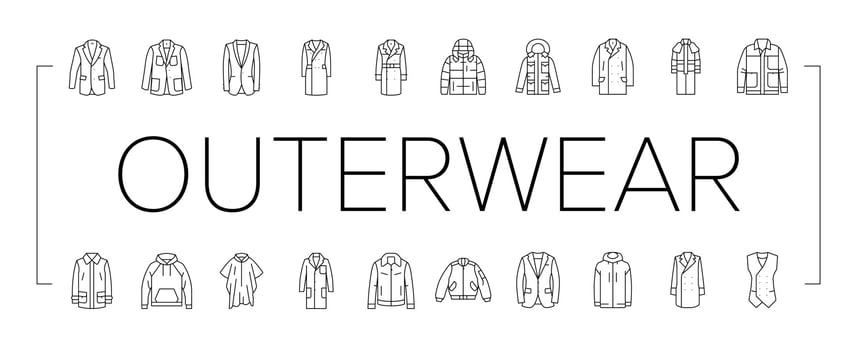 outerwear clothing casual fashion icons set vector