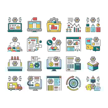 Erp Enterprise Resource Planning Icons Set Vector