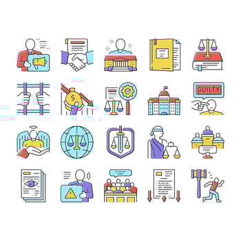 Law Notary Advising Collection Icons Set Vector
