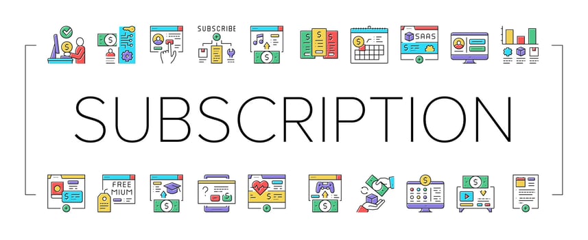 Subscription Content Collection Icons Set Vector