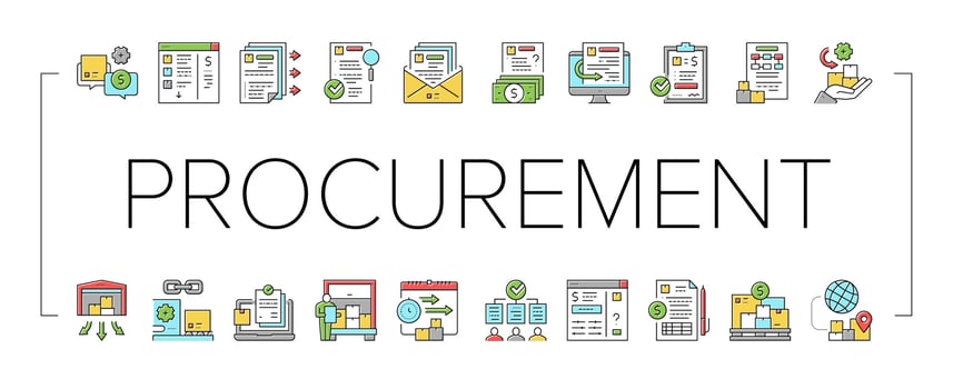 Procurement Process Collection Icons Set Vector