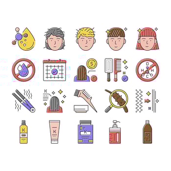 Keratin Hair Procedure Collection Icons Set Vector