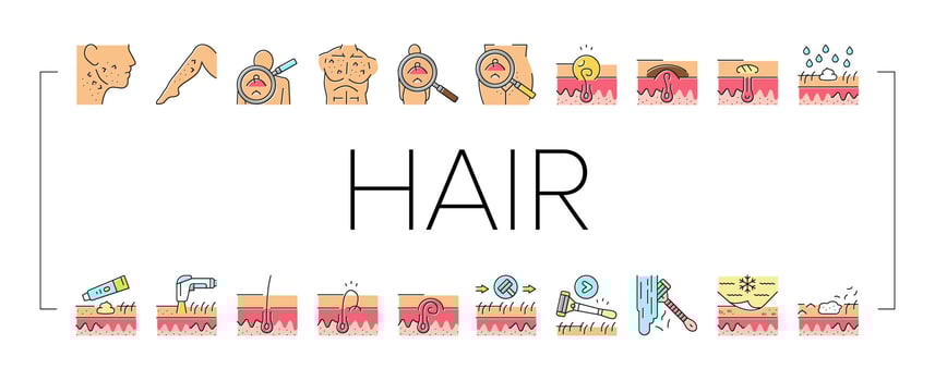 Ingrown Hair Problem Treatment Icons Set Vector