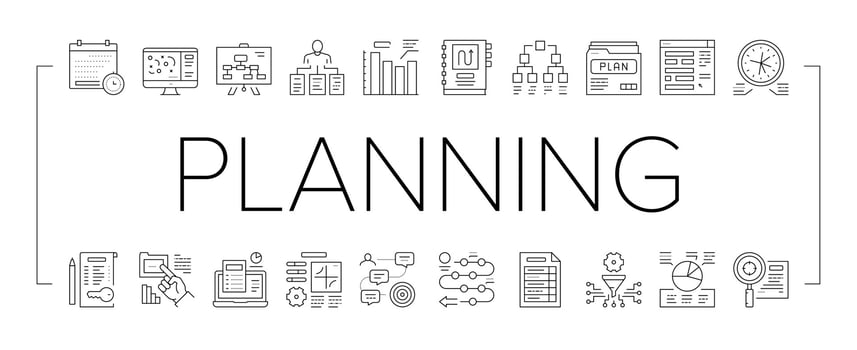 Planning Work Process Collection Icons Set Vector