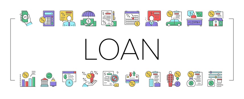 Loan Financial Credit Collection Icons Set Vector