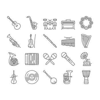 Music Instruments Performance Icons Set Vector