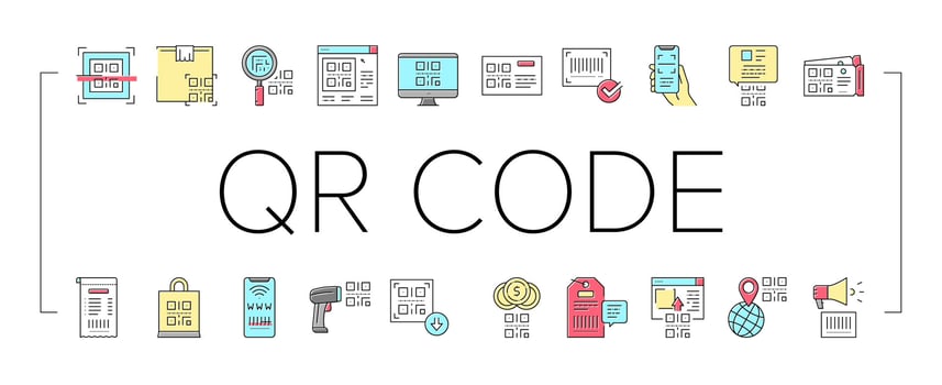 Qr Code Identification Collection Icons Set Vector