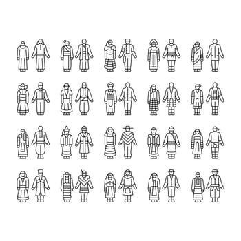National Clothes Costume Design Icons Set Vector