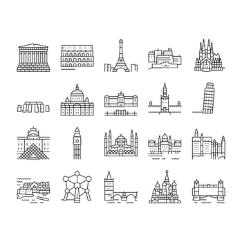 Europe Monument Construction Icons Set Vector