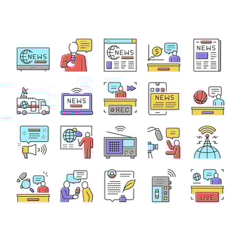 News Broadcasting Collection Icons Set Vector