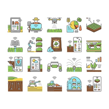 farm smart agriculture farmer icons set vector