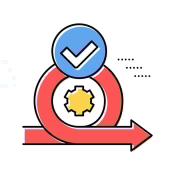 cirlce arrow and gear approved mark color icon vector illustration