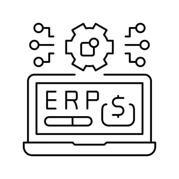 erp digital business line icon vector illustration