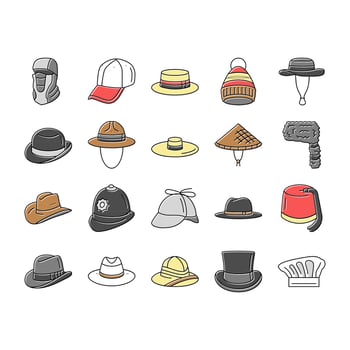 hat cap head man safety fashion icons set vector
