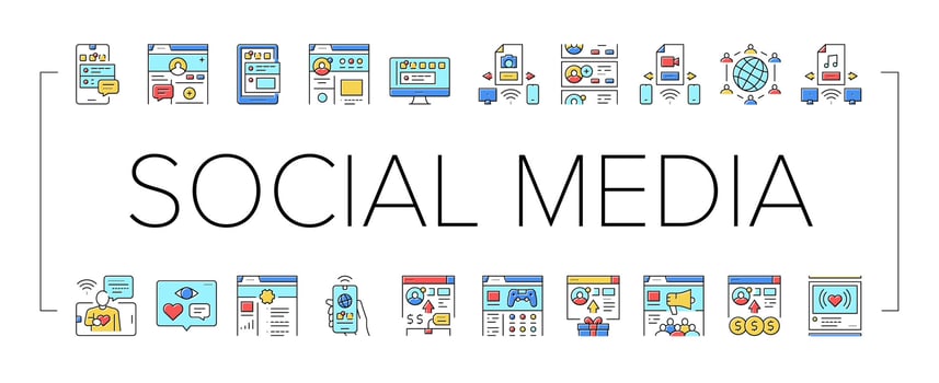 Internet Social Media Collection Icons Set Vector