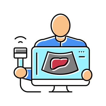 ultrasound liver health check color icon vector illustration