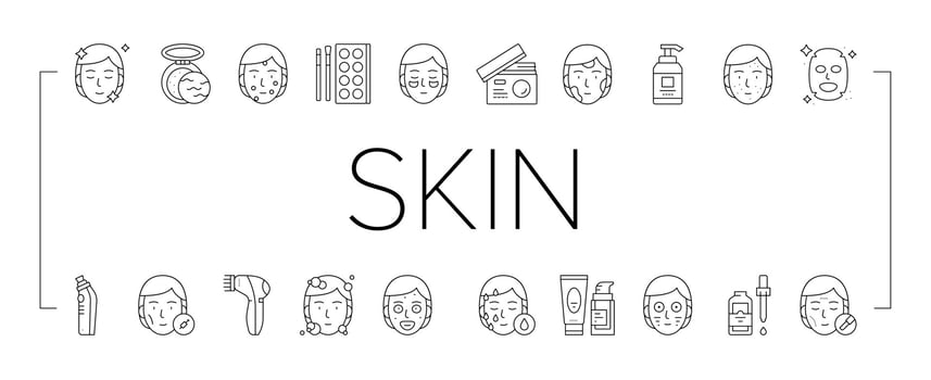 Facial Skin Care Treat Collection Icons Set Vector
