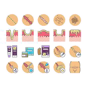 Scar After Trauma Or Surgery Icons Set Vector