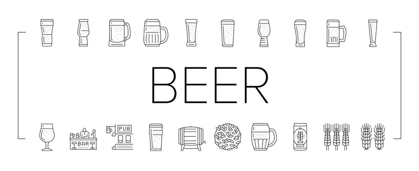 glass beer mug pint bar drink icons set vector