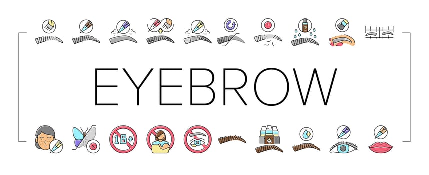 Eyebrow Tattoo Beauty Procedure Icons Set Vector
