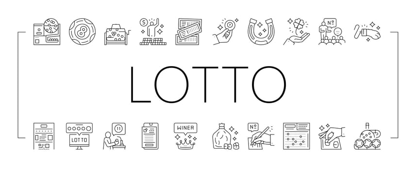 Lotto Gamble Game Collection Icons Set Vector