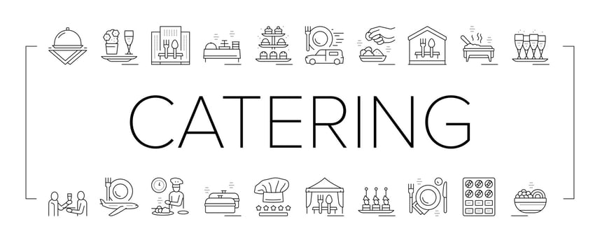 Catering Food Service Collection Icons Set Vector
