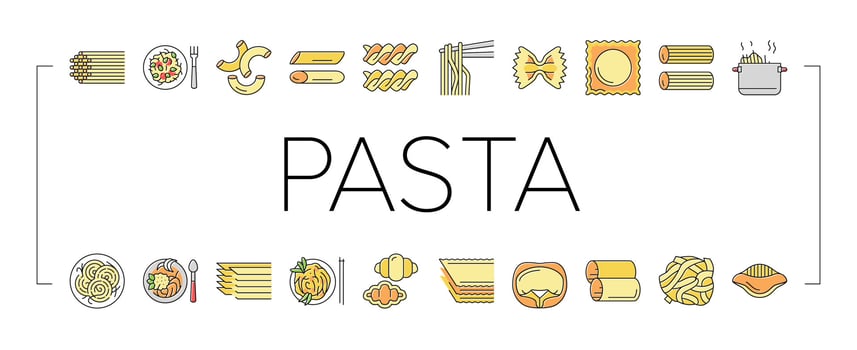 Pasta Delicious Food Meal Cooking Icons Set Vector