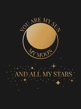Minimalist Bohemian Valentine's day greeting card in gold colors on dark background vector