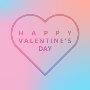 Happy Valentine's Day greeting card with title and heart frame on pink and blue background vector