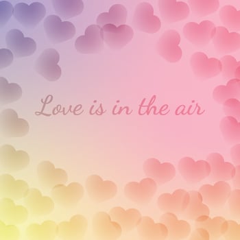 Airy light greeting card with transparent hearts on sky pink, yellow gradient. St Valentine's Day vector