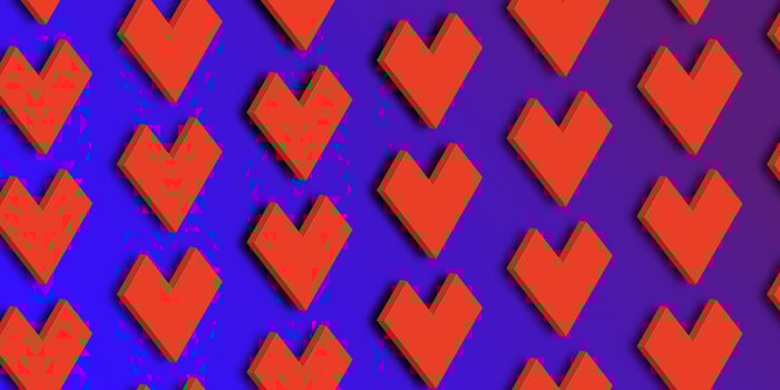 Bright 80s style 3D hearts background vector