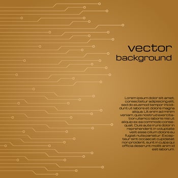 Abstract technological yellow background with elements of the microchip. Circuit board background texture. Vector illustration.