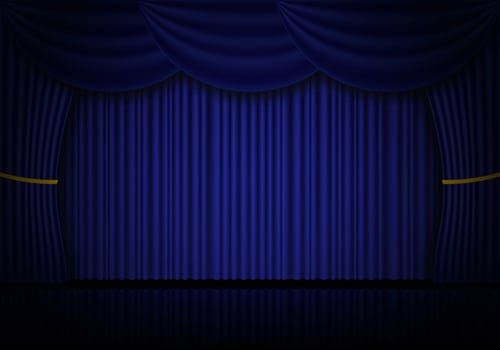 Blue curtain opera, cinema or theater stage drapes. Spotlight on closed velvet curtains background. Vector illustration
