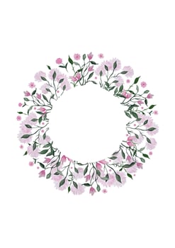 Poster with space for text in a frame of flowers, pink peonies and magnolia and foliage. Vector template