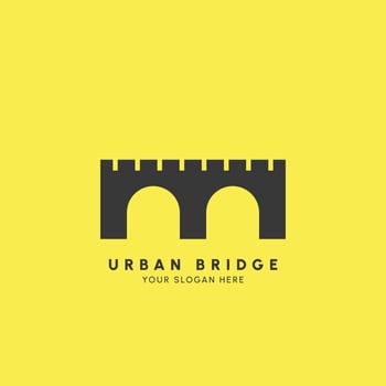 Urban bridge logo design illustration. Curved bridge building silhouette creative symbol. vector monument building construction. Isolated background.
