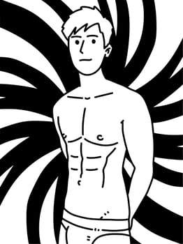 black and white of cute man cartoon vector
