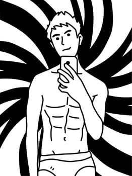 black and white of cute man cartoon vector