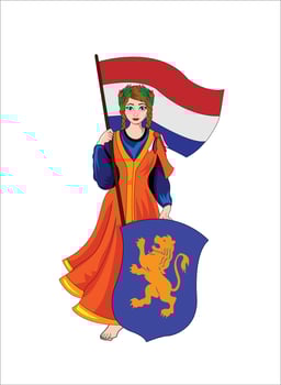 Netherland girl holding flag and shield vector illustration