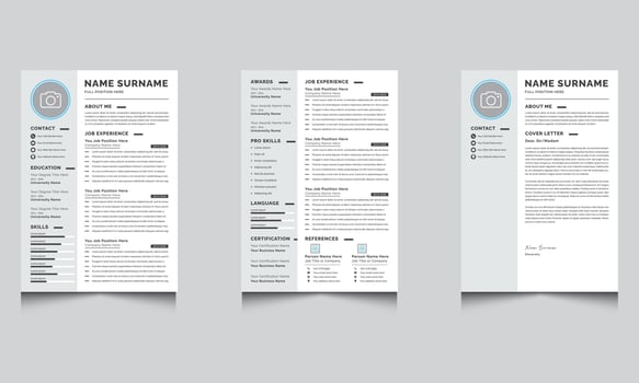 Professional Resume Layout Cv Template with Cover Letter Gray Sidebar vector