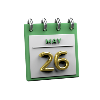 Monthly Calendar 26 May 3D Rendering png