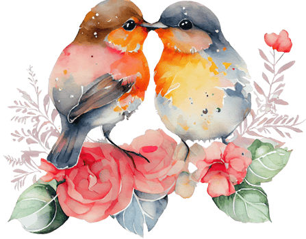 Sweet Couple Lovebirds Watercolor png