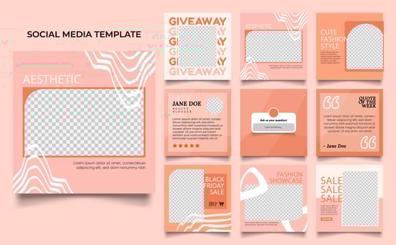 social media template banner fashion sale promotion in orange pink peach color vector