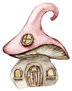 Watercolor cartoon fairy tale mushroom house with wooden door. Watercolor hand draw fairy tale illustration. Illustration on white isolated background. Perfect for greeting card, poster. png