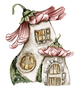 Watercolor cartoon fairy tale house with wooden door. Watercolor hand drawn fairy tale illustration. Illustration on white isolated background. Perfect for greeting card, poster. png