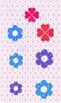 Grid of flowers of different colors pink and blue vector